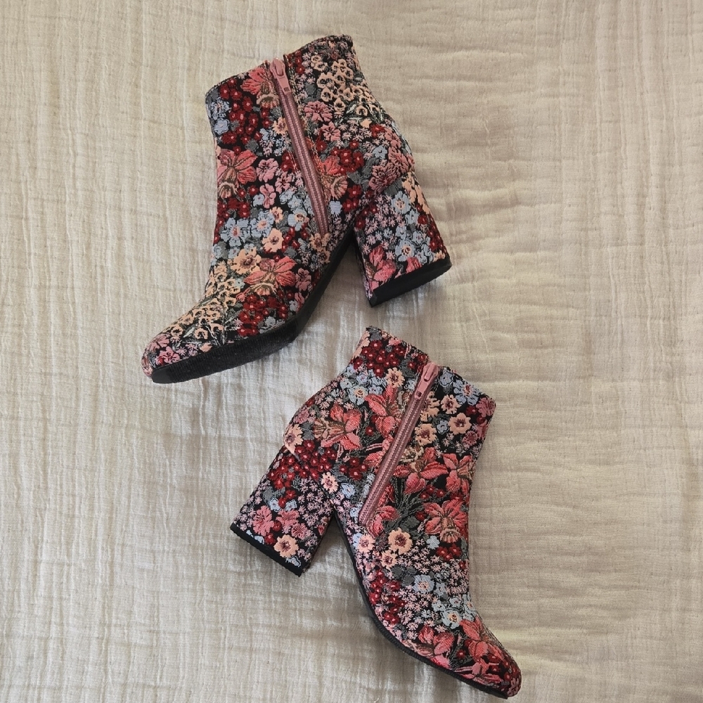 Primark Floral Ankle Boots - Red and Pink